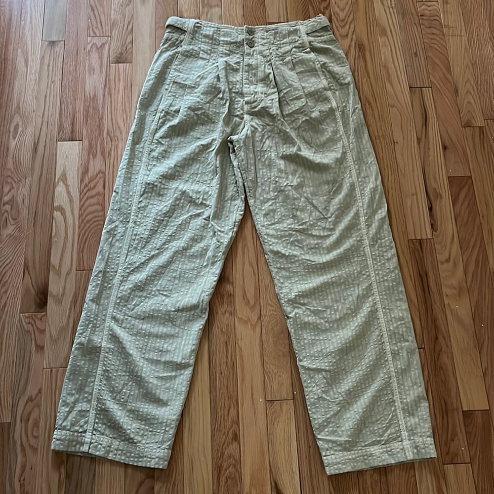 Free People Women's Trousers seersucker cargo style wide leg pants pleated waist